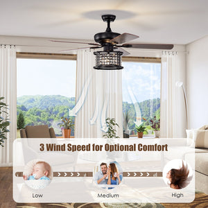 52 Inch 3-Speed Crystal Ceiling Fan Light with Remote Control-Black view 8
