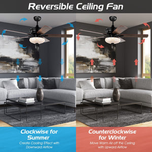 52 Inch Ceiling Fan with 3 Wind Speeds and 5 Reversible Blades-Black view 3