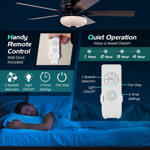 52 Inch Ceiling Fan with 3 Wind Speeds and 5 Reversible Blades-Black view 7