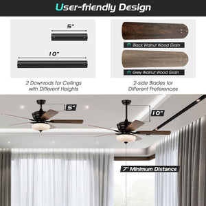 52 Inch Ceiling Fan with 3 Wind Speeds and 5 Reversible Blades-Black view 9
