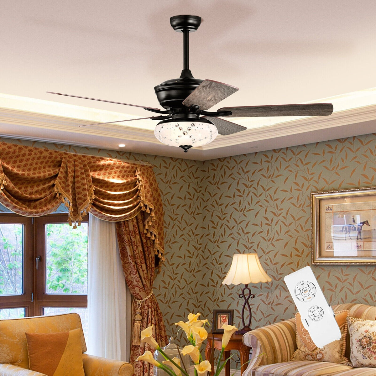 52 Inch Ceiling Fan with 3 Wind Speeds and 5 Reversible Blades-Gray view 2