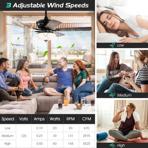52 Inch Ceiling Fan with 3 Wind Speeds and 5 Reversible Blades-Gray view 5