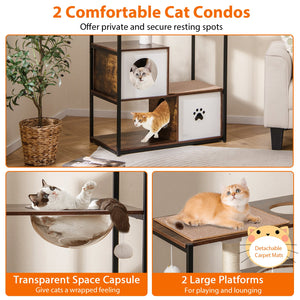 52 Inch Tall Wooden Cat Tree Metal Frame with 2 Condos and Cushions-Coffee view 7