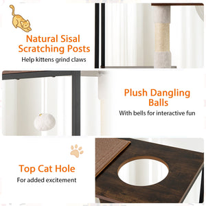 52 Inch Tall Wooden Cat Tree Metal Frame with 2 Condos and Cushions-Coffee view 8