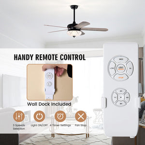 52 Inches Ceiling Fan with Remote Control-Oak view 7