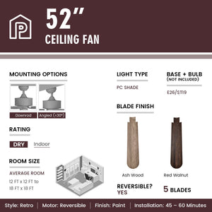52 Inches Ceiling Fan with Remote Control-Walnut view 5