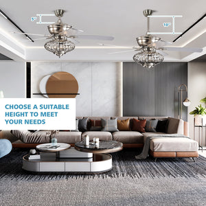 52 Inches Ceiling Fan with Wooden Blades and Remote Control-Silver view 3
