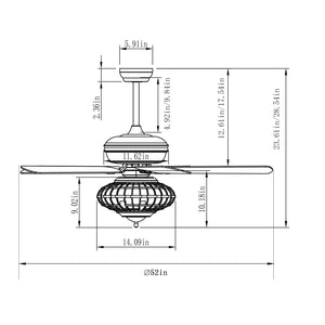 52 Inches Ceiling Fan with Wooden Blades and Remote Control-Silver view 4
