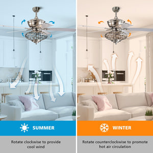 52 Inches Ceiling Fan with Wooden Blades and Remote Control-Silver view 9
