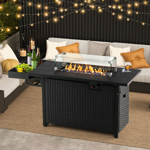 52 Inches Outdoor Wicker Gas Fire Pit Propane Fire Table with Cover-Black view 5