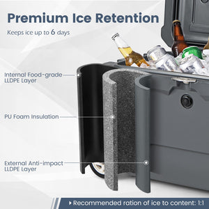 52 Quart Portable Hard Cooler with 6-Day Ice Retention and Wheels-Gray view 9