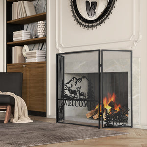 52 x 31 Inch Fireplace Screen-Black view 2
