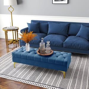 End of Bed Bench, Upholstered Bench, Entryway Shoe Bench with Button Tufted for Living Room, Bedroom, Blue – view 7