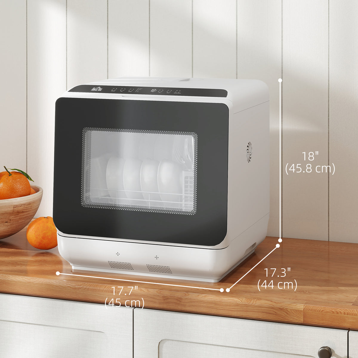 Countertop Dishwasher with Built-in 6L Water Tank, 5 Wash Programs, Touch Control, LED Display, Dual Water Supply, White