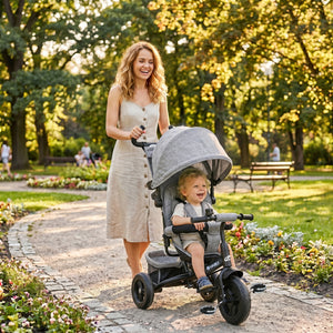 Qaba 6 in 1 Tricycle for Toddler 1-5 Years with Parent-Push Handle, Dark
