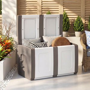 53 Gallon Patio Container with Lockable Lid, for Packages and Garden-Beige view 2