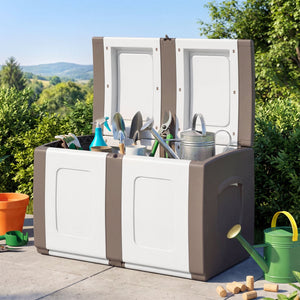 53 Gallon Patio Container with Lockable Lid, for Packages and Garden-Beige view 3