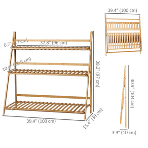 3-Tier Plant Stand, Plant Shelf Rack, Folding Bamboo Display Stand, 98x37x96.5cm, Natural