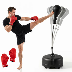 54.5 inches-62 inches Height Adjustable FPunching Bag with Stand for Teens and Adults-Black view 4