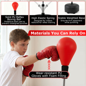 54.5 inches-62 inches Height Adjustable FPunching Bag with Stand for Teens and Adults-Red view 8