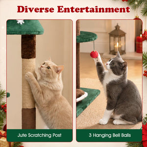 54 inchesChristmas Cat Tree with 2 Condos and Removable Cushion-Green view 9