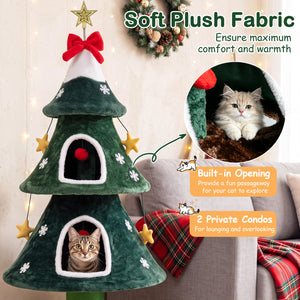 54 Inch Christmas Cat Tree with 2 Private Condos for Indoor Cats-Green view 8