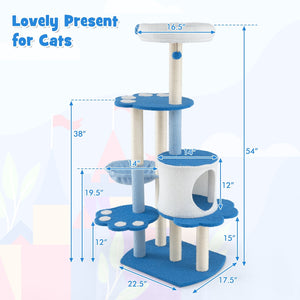 54 Inches Tall Modern Cat Tree Tower for Indoor Cats-Blue view 4