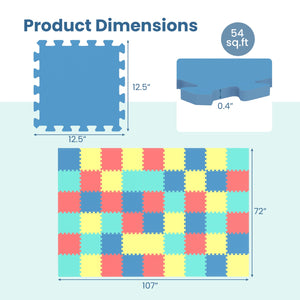 54 Pack EVA Foam Floor Tiles with Non-Slip & Borders for Home Gym-Multicolor view 4