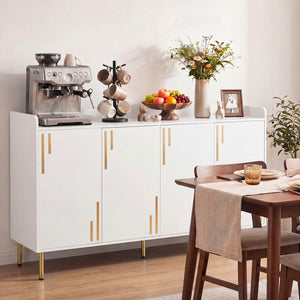 55 inches Buffet Cabinet with 4 Doors and 5 Metal Legs Modern Credenza-White view 2