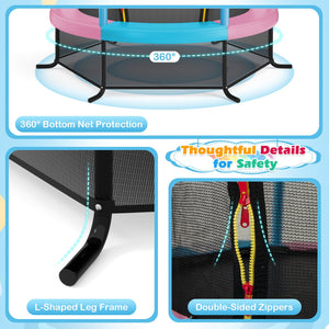55 Inch Kids Recreational Trampoline Bouncing Jumping Mat with Enclosure Net-Pink view 7