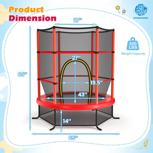 55 Inch Kids Recreational Trampoline Bouncing Jumping Mat with Enclosure Net-Red view 3