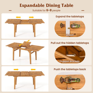 55 Inch Patio Dining Table Expandable for 6-8 People with Umbrella Hole view 7