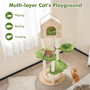 55 Inch Tall Cat Climbing Stand with Sisal Scratching Posts and Soft Cat Bed for Indoor Kittens-Green view 6