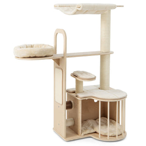 55 Inch Tall Multi-Level Cat Tree with Washable Removable Cushions-Natural view 4