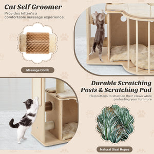 55 Inch Tall Multi-Level Cat Tree with Washable Removable Cushions-Natural view 9