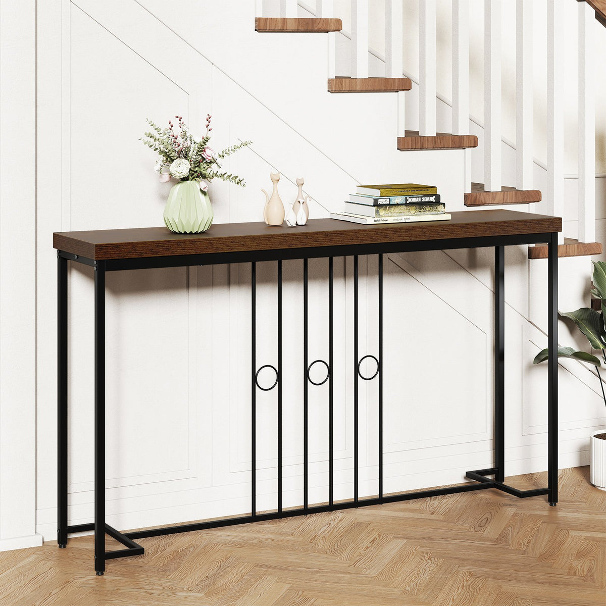 55 inches Industrial Console Table with H-Shaped Base-Brown view 2