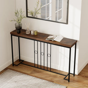 55 inches Industrial Console Table with H-Shaped Base-Brown view 3