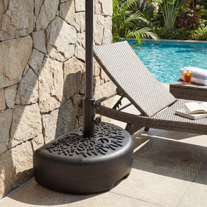 55 LBS Half Round Patio Umbrella Base, for Deck Lawn Poolside-Black view 2