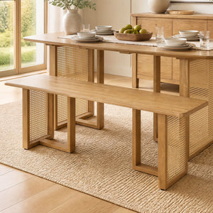 55 inches Solid Rubber Wood Dining Bench with Rattan Legs-Natural view 5