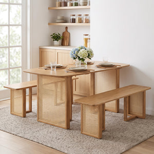 55 inches Solid Rubber Wood Dining Table Set for 4 People with Rounded Edges-Natural view 7
