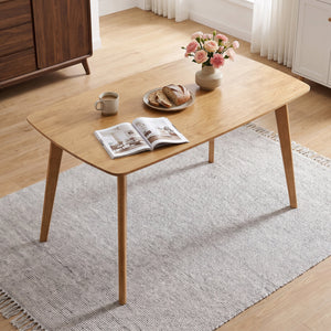 55 inches Solid Wood Dining Table for 4-6 People with Rounded Edges-Natural view 2