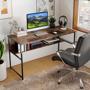 55 x 24 inch Computer Desk with Power Outlets and USB Ports-Rustic Brown view 2