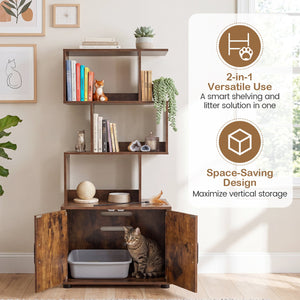 56 Inch Tall Cat Litter Box Enclosure with Storage-Rustic Brown view 6