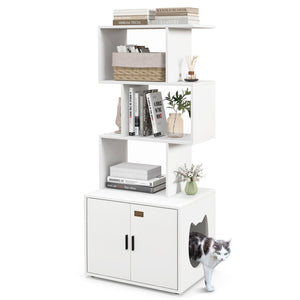 56 Inch Tall Cat Litter Box Enclosure with Storage-White view 4