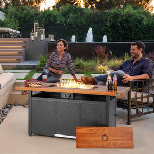 57 Inch 50 000 BTU Rectangular Propane Outdoor Fire Pit Table-Brown view 3