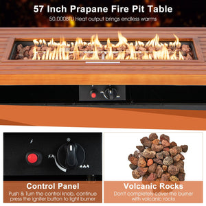 57 Inch 50 000 BTU Rectangular Propane Outdoor Fire Pit Table-Brown view 6