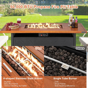57 Inch 50 000 BTU Rectangular Propane Outdoor Fire Pit Table-Brown view 7