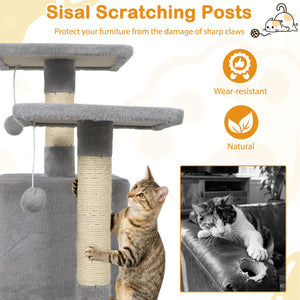 57 Inch Cat Tree with Dual Condos and Hammock and 2 Dangling Balls-Light Gray view 9
