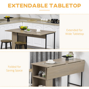 Counter Height Table with Drop Leaf, Extendable Bar Table with Adjustable Storage Shelf, Light Grey – view 3