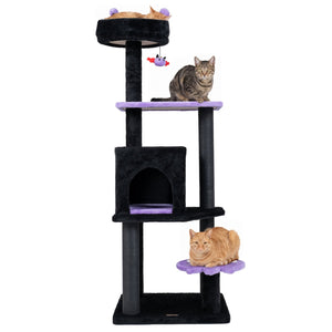57 inches Spooky Cat Tower with Padded Perch and Spider-shaped Hanging Toy-Purple view 4